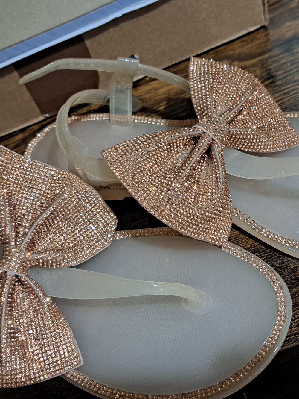 Miss Lola Rose Gold Crystal Bow Jelly Sandals